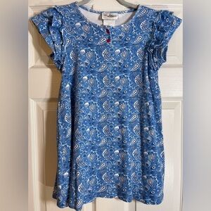 RARE EDITIONS Girls Blue and White Ruffle Sleeve Dress Size 12